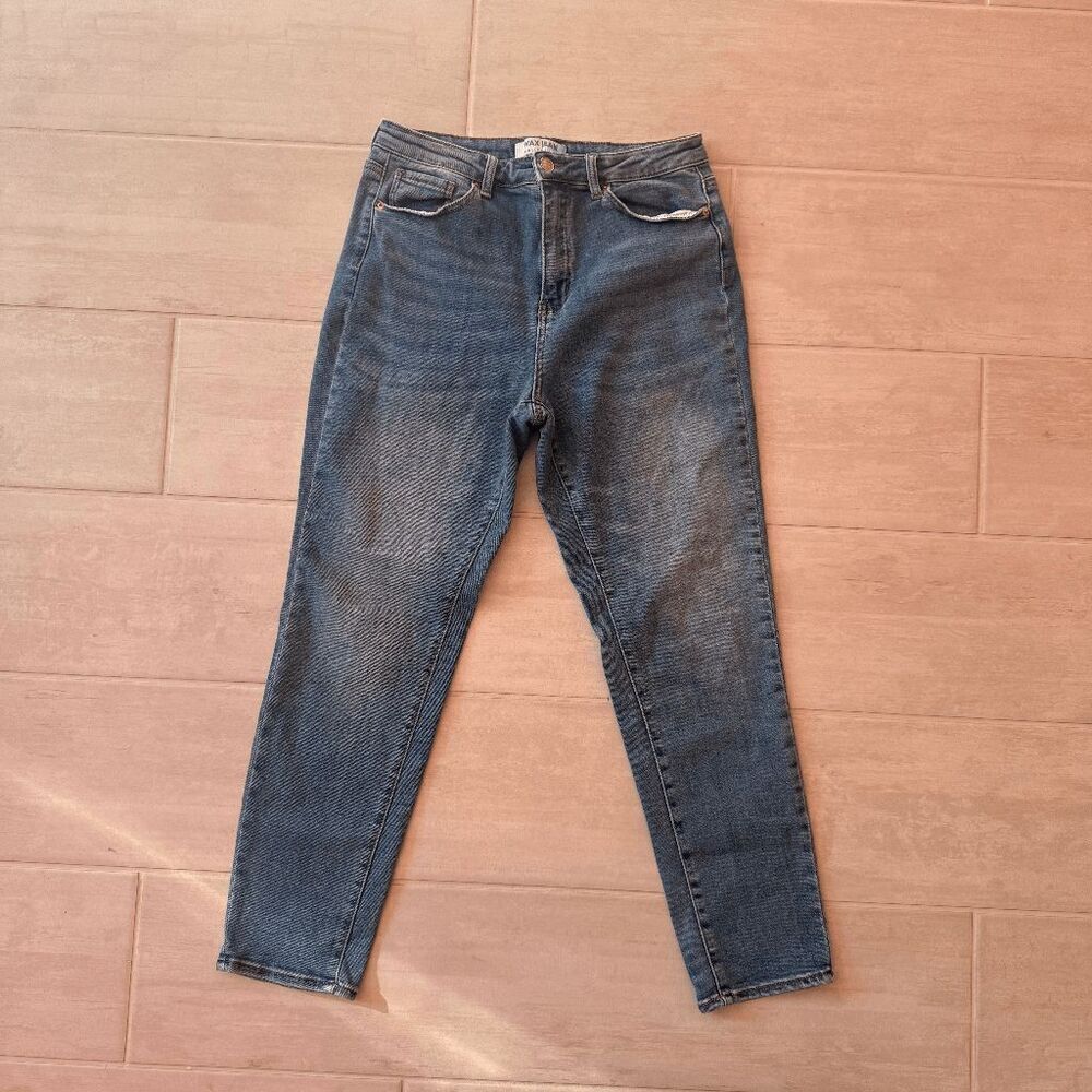 Wax Jean Denim Jeans 9/29 Medium Wash Straight Leg Stretch Pockets Button Zip